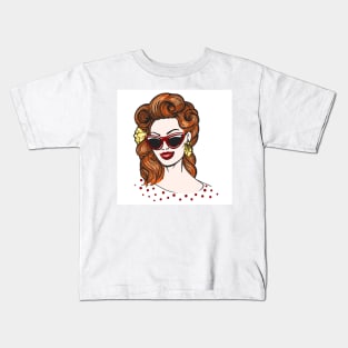 Pop art Woman in glasses with empty speech bubble Kids T-Shirt